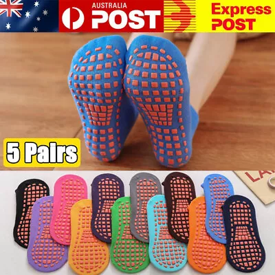 5 Pairs Anti-Slip Grip Socks Yoga Barre Ballet Fitness Trampoline Floor Socks • $17.26