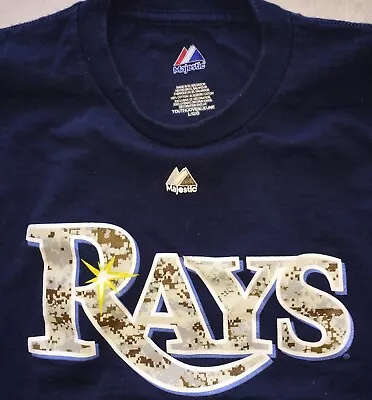 TAMPA BAY RAYS CAMO LETTERS MAJESTIC T-SHIRT Navy Blue YOUTH L Blank Back • $11.97