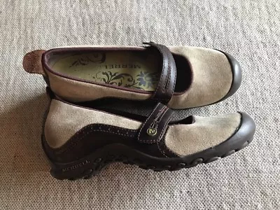 Merrell Plaza Bandeau Shoes Sz 6.5 Womens Leather Ortholite Dark Taupe Mary Jane • $24.99