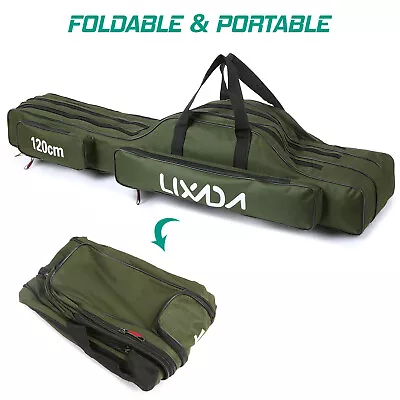 150cm Lixada 3 Layers Fishing Pole Bag Rod Carry Case Fishing Reel Bag Case • $27.95