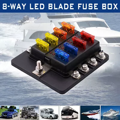 8 Way Blade Fuse Block Box Holder LED Light 12V 32V Circuit Caravan Marine Car • $18.99