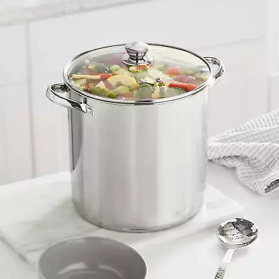 Stainless Steel 12-Quart Stock Pot With Glass Lid • $21.98