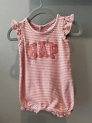 Baby Gap Pink Stripe Bodysuit 0-3 Months Summer 100% Cotton Frill Sleeve • $8