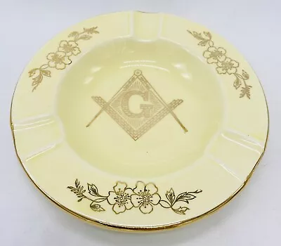 Original Vintage Mason Ashtray Masonic Symbol Pearl China Co  22kt Gold 6 Inches • $22.99