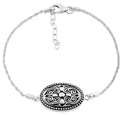 Sterling Silver 925 Cross & Vintage Filigree Bracelet Oval Shape Bracelet B55 • $34.99