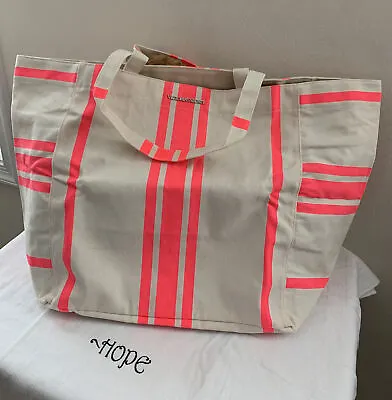 VICTORIA SECRET FUN Canvas TOTE Getaway Shopper Pink/Natural Striped Beach Bag • $24.99