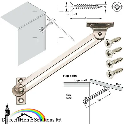 Hafele Nickel Plated Steel Lid Stay Lift Up Hinge + Guide Slot For Wooden Flaps • £7.49