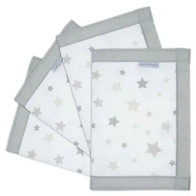 Airwrap Cot And Cot Bed Bumper 4 Sided Wraps In Silver Stars Design • £29.95