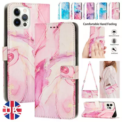 For IPhone 15/14/13/12/11 Pro Max Plus 8 7 6 SE3 Leather Case Wallet Cover Strap • £7.67