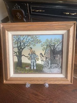 H. Hargrove Americana Oil Painting Father And Son Picking Apples • $24.99