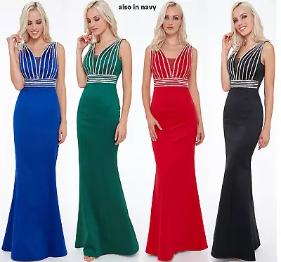 £27.99 • Buy Goddiva Long Diamante Embellished Satin Evening Maxi Dress Prom Party Bridesmaid
