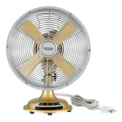 New 8 Inch Retro 3-Speed Metal Tilted-Head Oscillation Table Fan Gold • $21.58