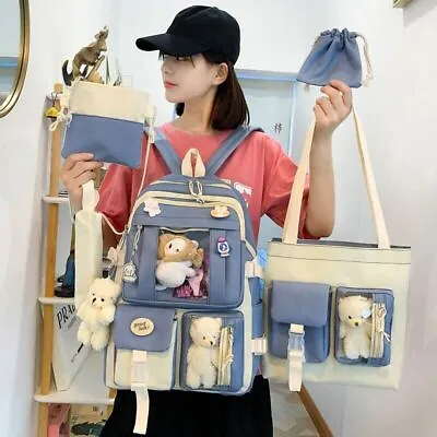 New Backpack Korean Edition Girls' Cute Bear Doll Backpack (Five Piece Set) • $43.66