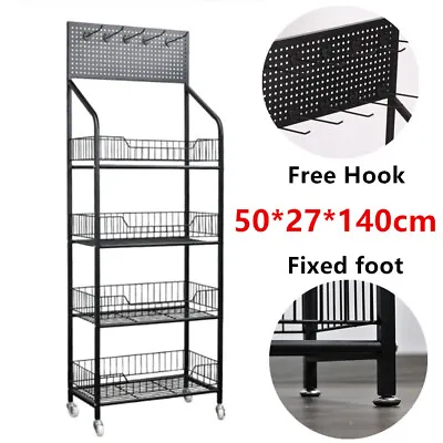 Black Supermarket Store Retail Shelf Wire Mesh Display Rack Movable And Fixed • £86.99