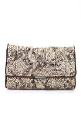 Judith Ripka Womens Flap Closure Silver Tone Animal Print Shoulder Handbag Beige • $34.01