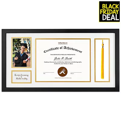 11x22 Diploma Tassel Shadow Box Frame For 8.5x11 Certificate & 4x6 Photo Black • $39.99