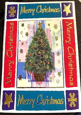 Greeting Card - Christmas - Decorated Tree - Red Blue Aqua Gold • $2.50