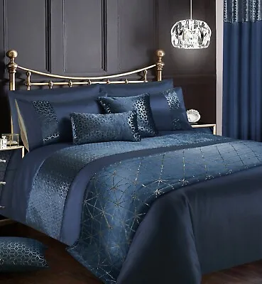 £5.95 • Buy Luxury Navy Velvet Sparkle Foil Embossed Duvet Quilt Cover Bling Bedding Set