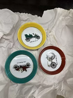 Set Of 3 Vintage Miniature Plates Dishes Trays Coasters W/Antique Cars • $14.41