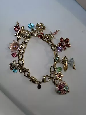 Kirks Folly Charm Bracelet Fairy Heart Locket Flower Blooming Love Magnetic Lock • $115