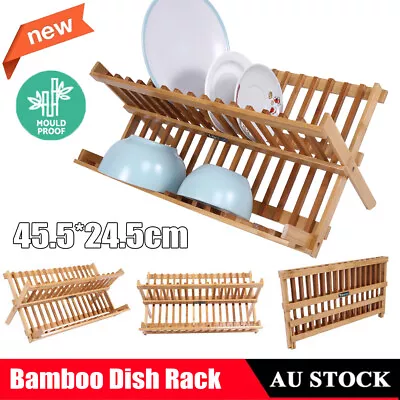 Bamboo Wooden Dish Rack Plate Racks Stand Pot Lid Holder Kitchen Organizer AU • $19.99