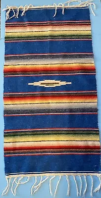 Vintage Mexican Wool Saltillo Serape Blanket Runner Rug Textile Art • $44.95