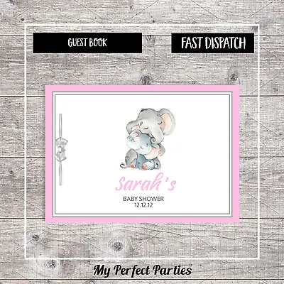 £7.48 • Buy PERSONALISED Pink Elephant Baby Girl, Baby Shower Guest Book, Keep Sake, Games