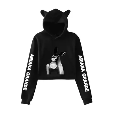 Girls Ariana Grande Sweatshirt Crop Tops Kawaii Cat Ears Womens Hoodies 2022 New • £11.51