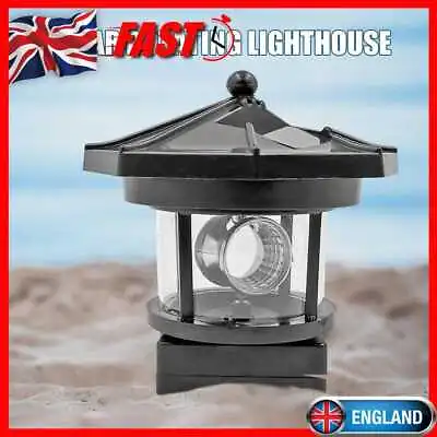 Lighthouse Shape Solar LED Light Garden Fence Outdoor Beacon Rotating Beam Lamp • £7.60