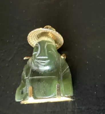 Green Jade Buddha Pendant Vintage Yellow Gold • $28.99