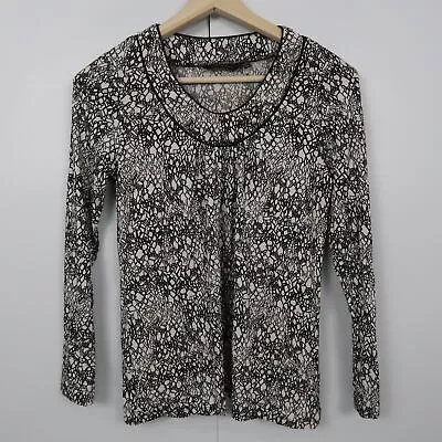 Marco Polo Womens Top Size S White & Black Abstract Long Sleeve Shirt • £4.89