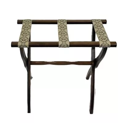 Vintage SCHEIBE Wood Folding Luggage Suitcase Rack Stand W/ Tapestry Straps BnB • $54.95