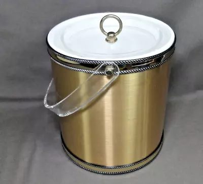 $26 • Buy Vintage Gold Ice Bucket With Lid And Lucite Handle, MCM Georges Briard 8.5  Tall