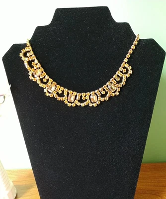 $7 • Buy Faux Citrine Rhinestone Emerald Cut Gold Tone 14-1/4  NECKLACE Vintage Jewelry