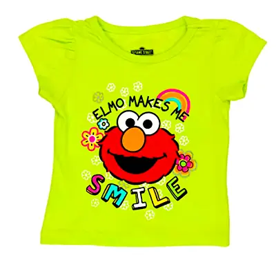Sesame Street Girls Elmo Makes Me Smile -  Short Sleeve Tee Shirt - Green NWT • $8.88