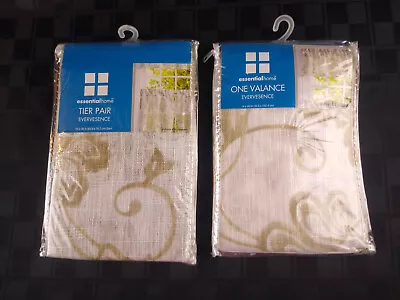 Tan Floral Sheer Cafe Curtain Panels And Valance Vintage Kmart NEW Old Stock • $16.99