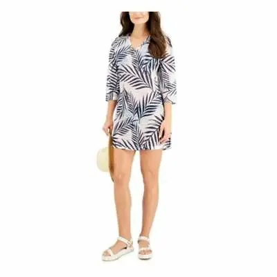 J. VALDI Sheer Stretch Tunic Deep V Neck Swimsuit Cover Up Navy Size M 1354 • $19.60