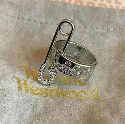 Vivienne Westwood Nana Silver-tone Safety Pin Logo Saturn Orb Ring Size 7 • $39.99