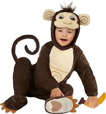 Baby Toddler Monkey Costume Kids Boys Girls Cute Animal Fancy Dress 0 - 6 Yrs • £19.99