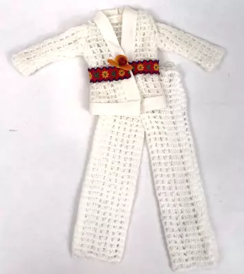Vintage Barbie Clone Doll Clothes White Knit Pantsuit Jacket Pants Crochet Set • $31