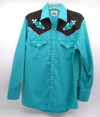 VTG Ely Cattleman Pearl Snap Western Shirt Men's M Cowboy Rodeo Rockabilly Blue • $35