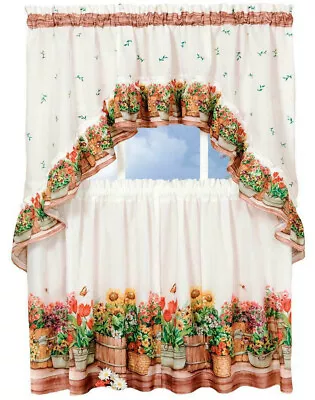 Country Garden Complete Kitchen Curtain Tier And Swag Set • $15.99