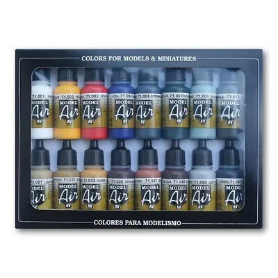 Vallejo 71.178 Model Air Basic Colors Acrylic Paint Set - 16 Colours • £27.49