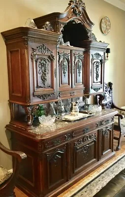 Elegant Antique Viennese Walnut Buffet With Marble Top Circa 1865. • $9695