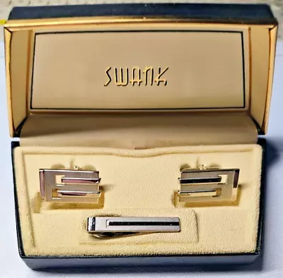 Vintage Swank Art Deco Cufflinks And Tie Tack Set In Original Box Silver Tone • $23.99