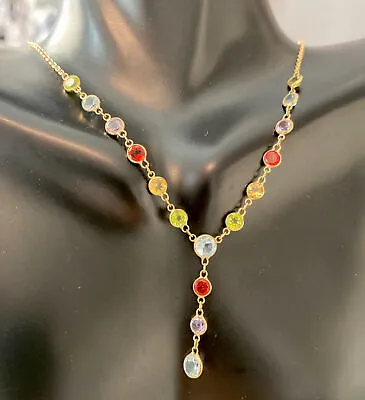 GORGEOUS 14K Yellow Gold Multi Gemstone Adjustable “Y” Necklace Choker • $687.50