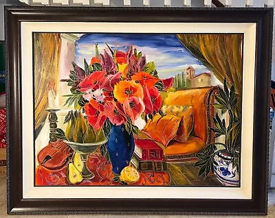 Maya Eventov Large Framed Floral Original Acrylic On Canvas Hand Signed • $2500