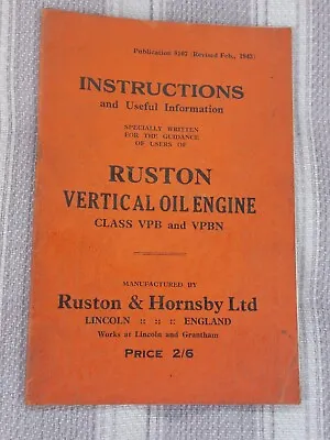 £9.50 • Buy Vintage Ruston & Hornsby Vertical Oil Engine Instructions..class Vpb & Vpbn