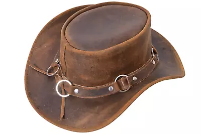 £19.99 • Buy Men's Real Leather Australian Western Cowboy Style Tan Crazy Horse Bush Hat 01