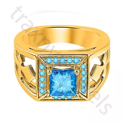 2.10 Ctw Lab Created Blue Topaz 14K Yellow Gold Over Cross Engagement Men's Ring • $139.61